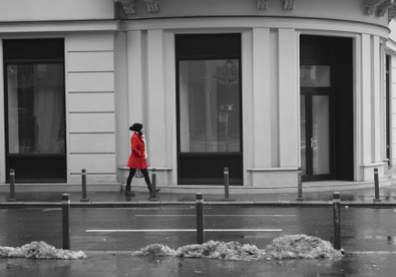 Girl in red walking on the street 1